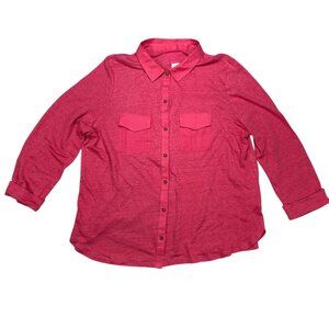 Sigrid Olsen Linen Coral Top Button Down Large Coastal Beach Lightweight Breatha